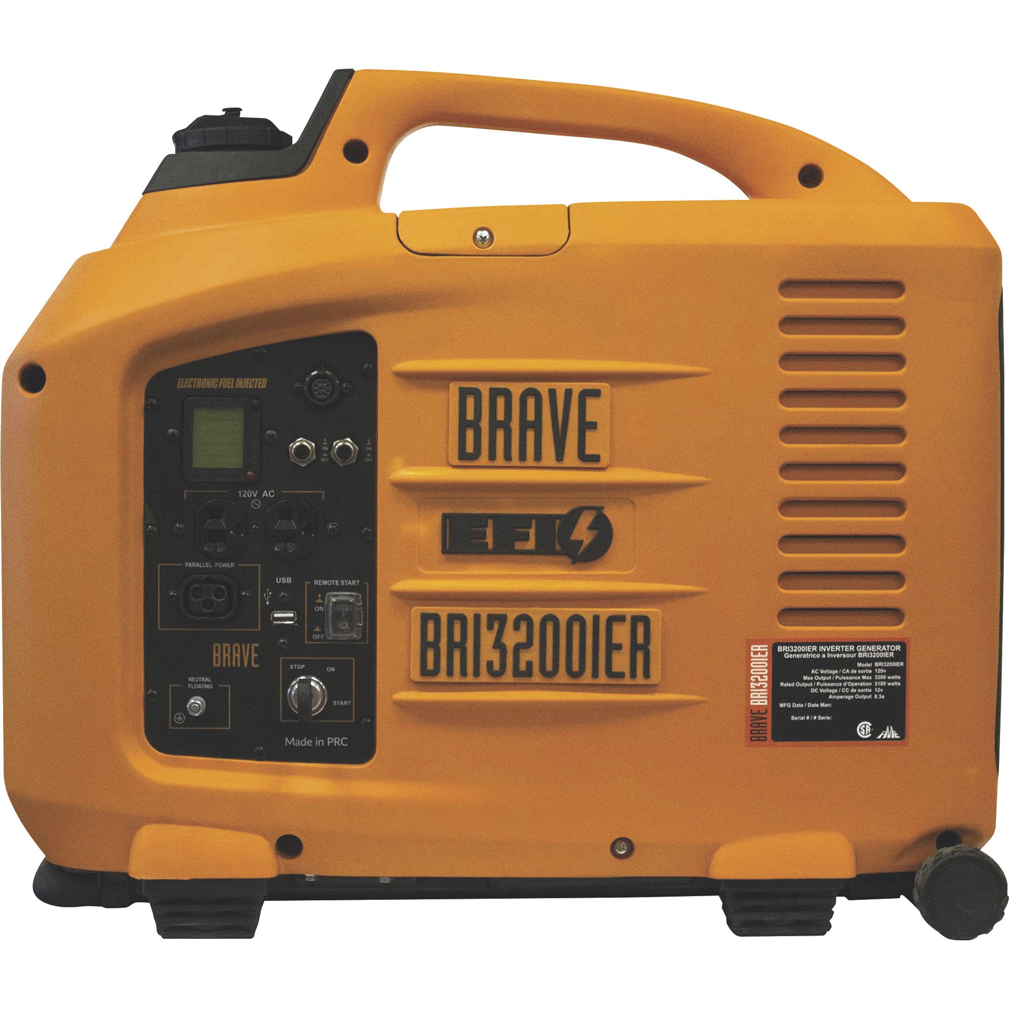 Brave Portable Inverter Generator — 3200 Surge Watts, 3100 Rated Watts, Electric Start, EPA and CARB Compliant, Model# BRI3200IER